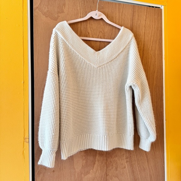 Zenana Oversized V-neck Chunky Knit Sweater - Ivory - Size Medium - Picture 5 of 5